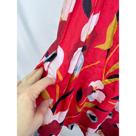 Sigrid Olsen Womens Med Red Floral  100% Linen A-Line Sleeveless Summer Dress - Picture 9 of 9